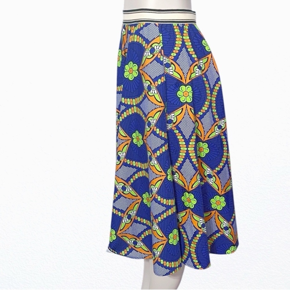 Artsy Graphic niu retro mod floral print midi ALine skirt Blue + Floral SZ M - Picture 4 of 9